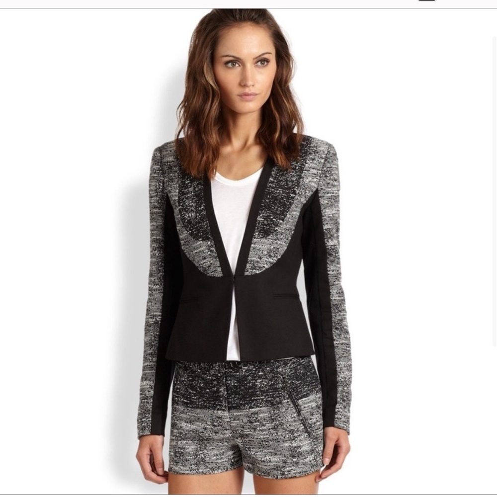 BCBG Max Azria Stylish women's blazer in black and white tweed combo